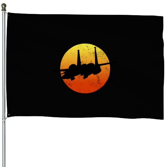 F-15 Eagle Silhouette Retro Sunset Military F15 House Flags