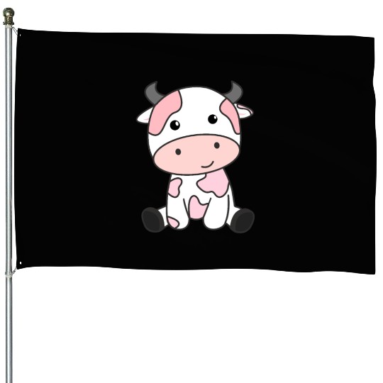 Strawberry Cow Cute Pink Strawberry Cow Kawaii House Flags