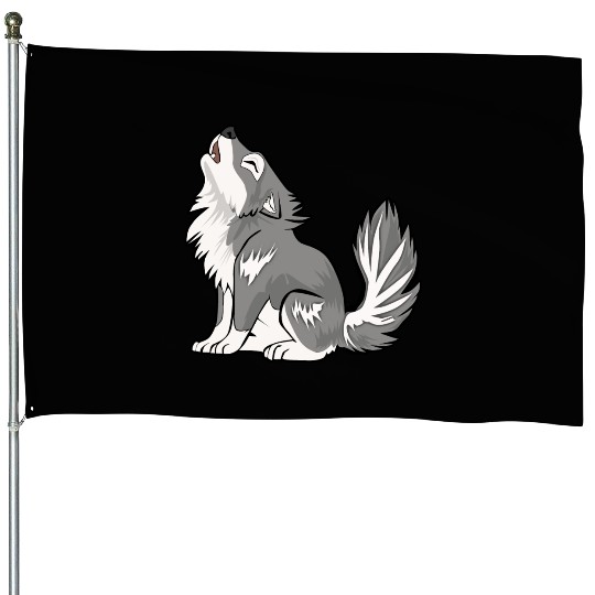Cute Baby Howling Wolf Cub Gifts Animals Lover House Flags