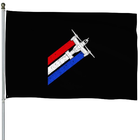 V-22 Osprey Helicopter Red White Blue Contrails House Flags