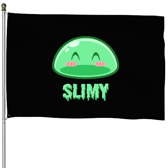 Cute Green Dungeon Slime Monster Weird Anime House Flags