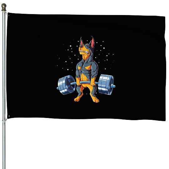 Doberman Weightlifting Gym House Flags
