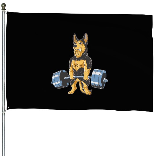 German Shepherd Working Out Funny Doberman gym House Flags