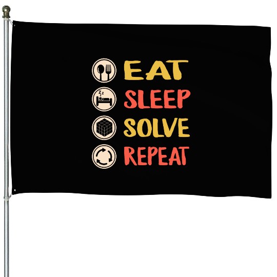 Rubiks Cube House Flags, Vintage Eat Sleep Solve Repeat