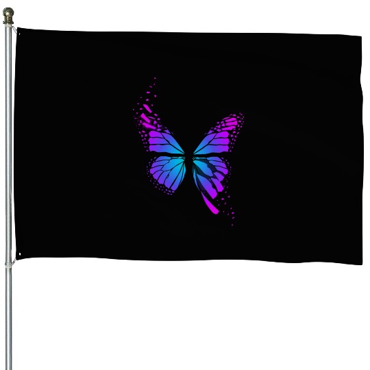 Bright neon butterfly House Flags
