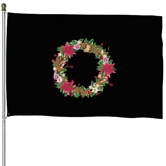 classic Christmas wreath lavishly decorated House Flags