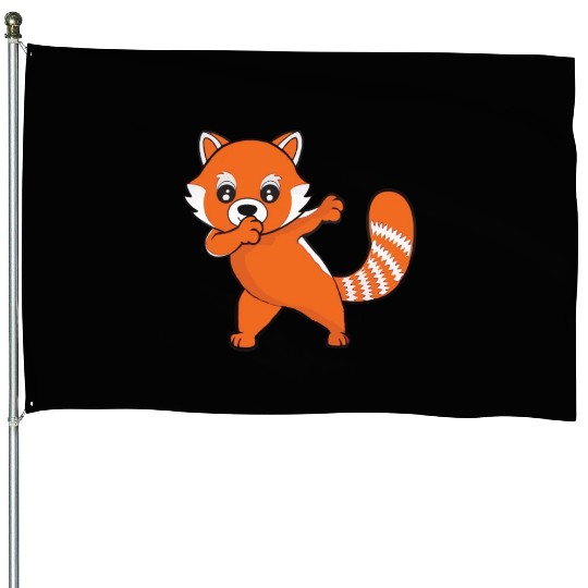 Dabbing Red Panda Cherry Blossoms Bamboo House Flags