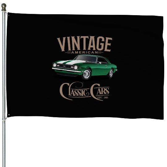 Vintage Green Camaro Classic Car House Flags