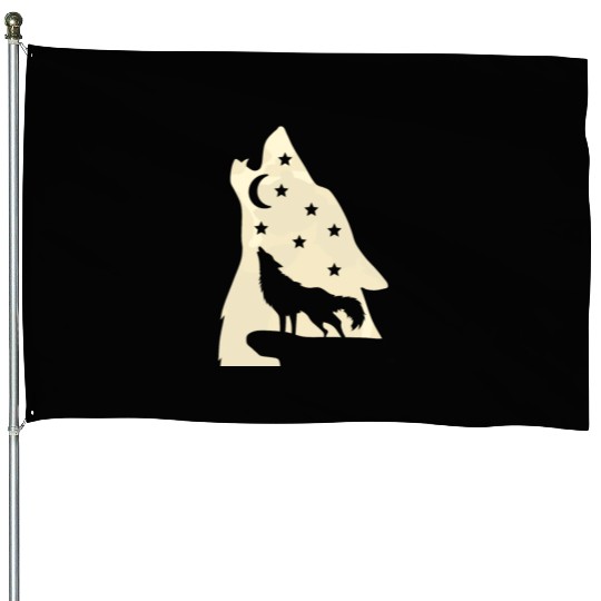 Wolf silhouette howling wolf moonlight House Flags