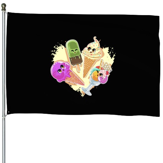 Funny Ice Cream Lover Kawaii Japan House Flags