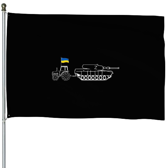 Ukrainian Tractor Pulling Tank With Ukraine Flag House Flags