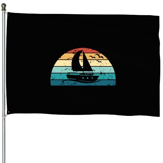 Retro Boating Sunset Vintage boat Sunrise House Flags