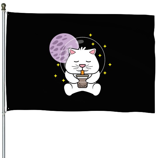 Kawaii Cat Space Pet Lover Gift House Flags