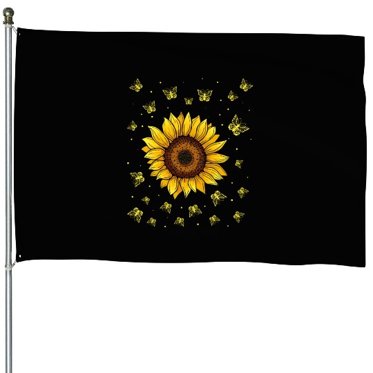 Sunflower Butterflies Floral Women Girls Butterfly House Flags