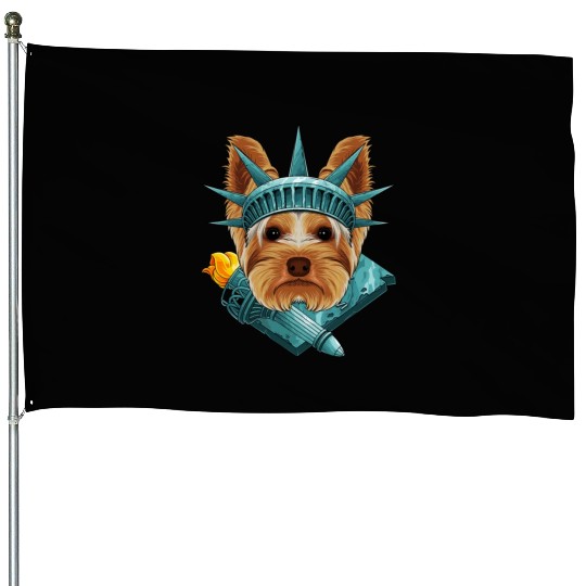 Statue Of Liberty Yorkshire Terrier 4th Of July US House Flags