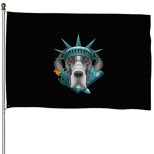 Statue Of Liberty Great Dane 4th Of July Dog USA A House Flags