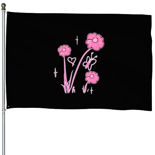 flowers pink butterfly nature heart House Flags
