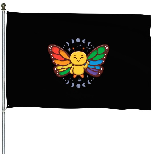 LGBTQ Rainbow Flag Monarch Butterfly Pride Month House Flags