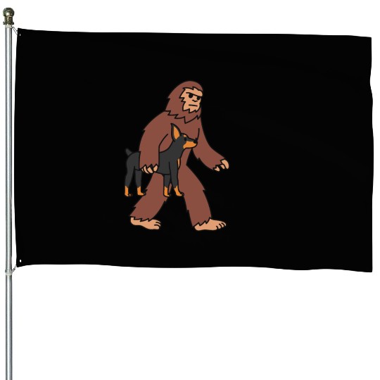 Bigfoot Sasquatch Carrying Doberman House Flags
