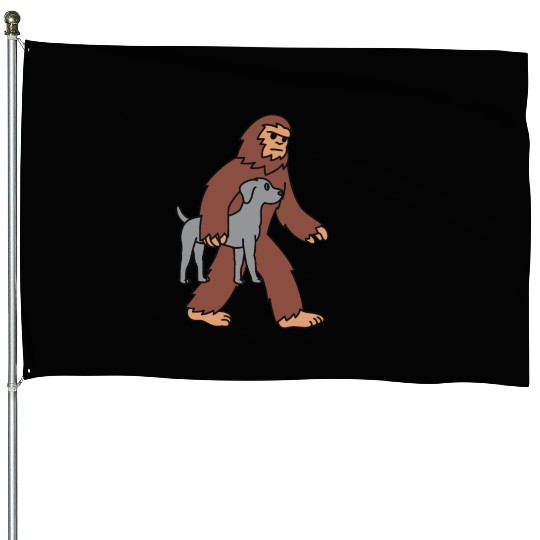 Bigfoot Sasquatch Carrying Weimaraner House Flags