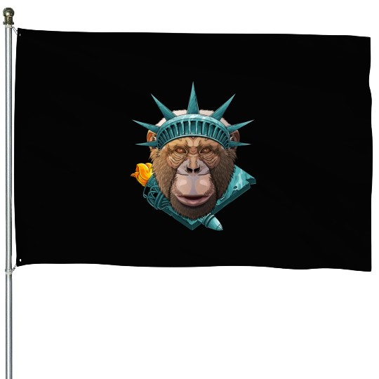 Statue Of Liberty Chimpanzee 4th Of July Animal US House Flags