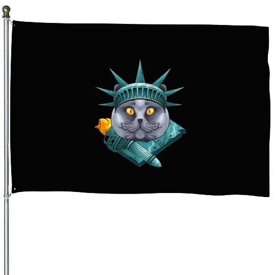 Statue Of Liberty British Shorthair 4th Of July US House Flags