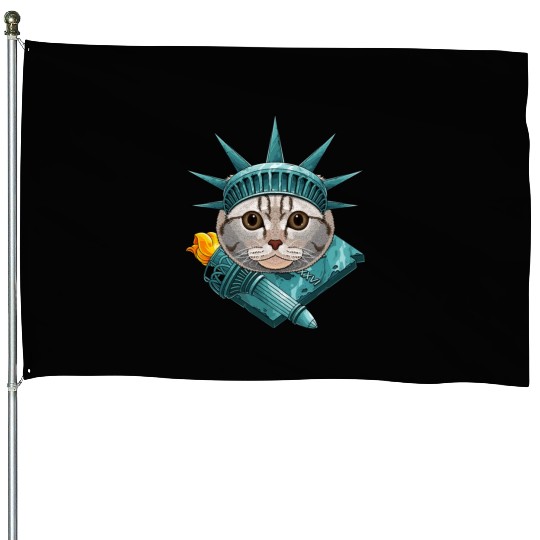 Statue Of Liberty Scottish Fold 4th Of July Cat US House Flags