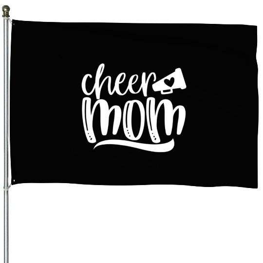 Womens Cheer Mom House Flags Megaphone with Heart Accen