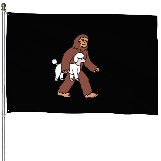 Bigfoot Sasquatch Walking Poodle House Flags
