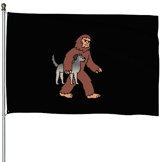 Bigfoot Sasquatch Walking Irish Wolfhound House Flags