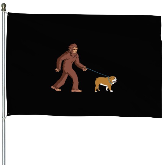 Bigfoot Sasquatch Walking English Bulldog House Flags