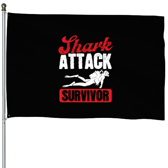 Scuba Diving Shark Attack Survivor Scuba Diver House Flags
