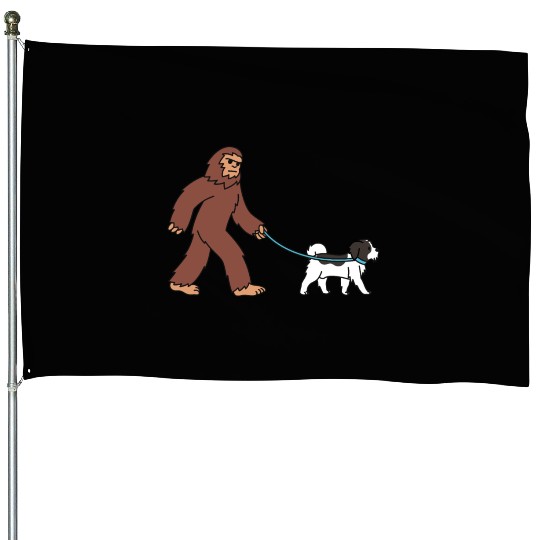 Bigfoot Sasquatch Walking Havanese House Flags