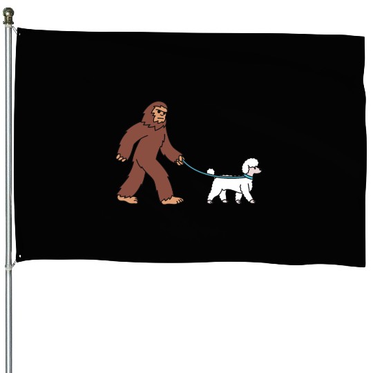 Bigfoot Sasquatch Walking Poodle House Flags