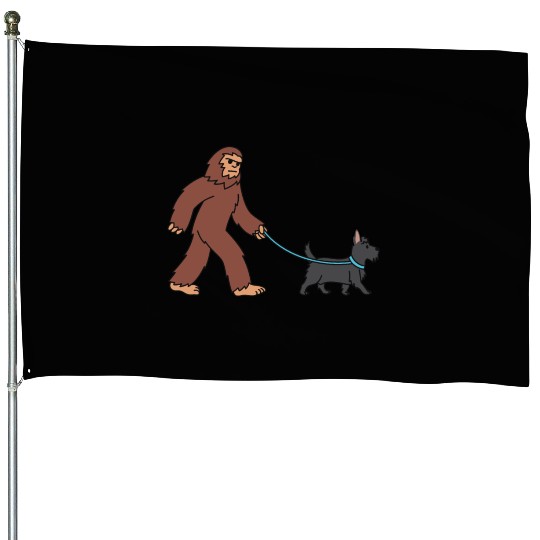 Bigfoot Sasquatch Walking Scottish Terrier House Flags