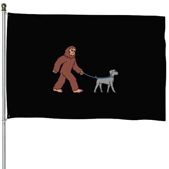 Bigfoot Sasquatch Walking Weimaraner House Flags