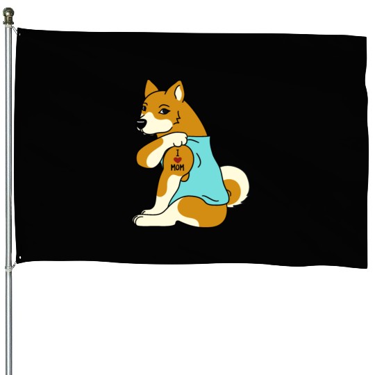 I Love Mom Tattoo Shiba Inu House Flags