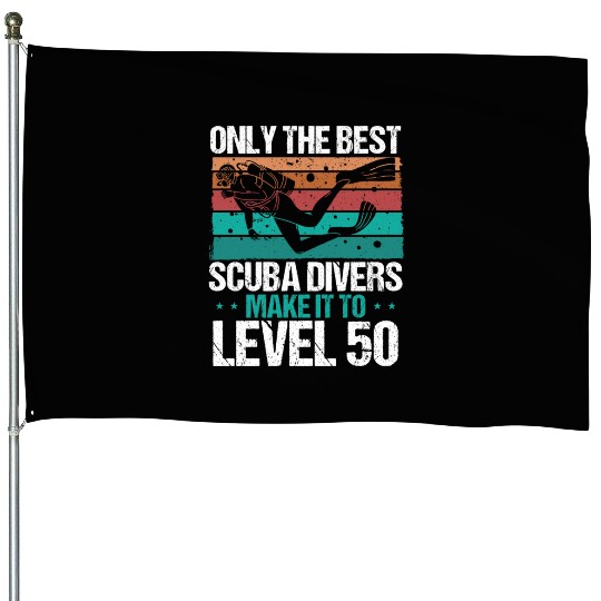 Level 50 Year Old Scuba Diver 50th Birthday Diving House Flags