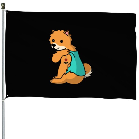 I Love Mom Tattoo Pomeranian House Flags