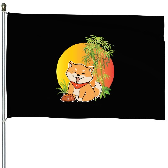 Shiba Inu Japanese Dog Breed Bamboo Plant Hunting House Flags