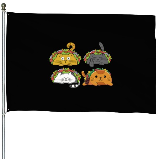 Cute Taco Cats Mexican Taco Lover House Flags