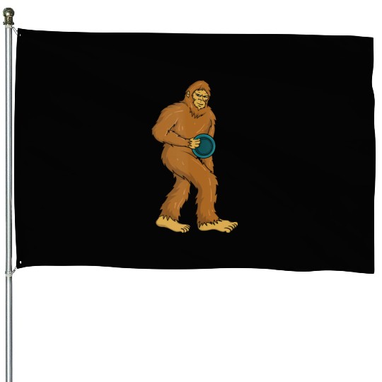 Bigfoot Playing Disc Golf Funny Sasquatch Gift House Flags