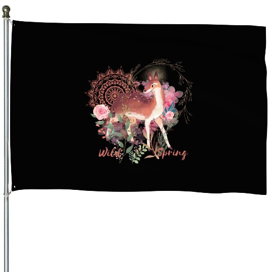Sweet Deer In Wild Spring - 3 House Flags