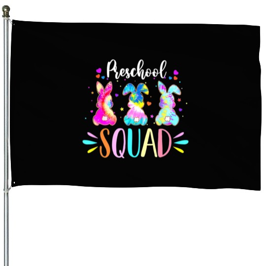 Cute Bunnies Preschool Teacher Squad Easter Day House Flags