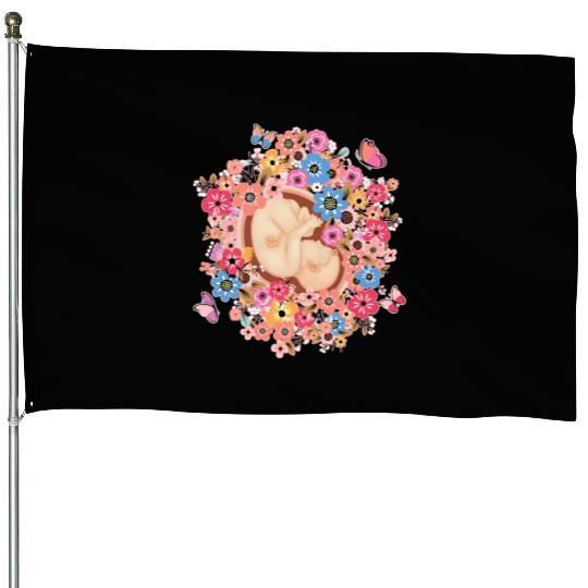 Midwife Flowers Butterfly Baby Doula House Flags