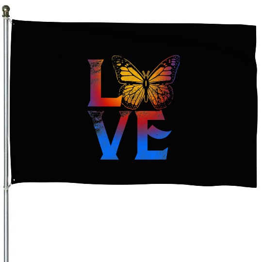 Love Butterflies Butterfly Ditressed Insect Lover House Flags
