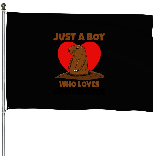 Just A Boy Who Loves Groundhog House Flags