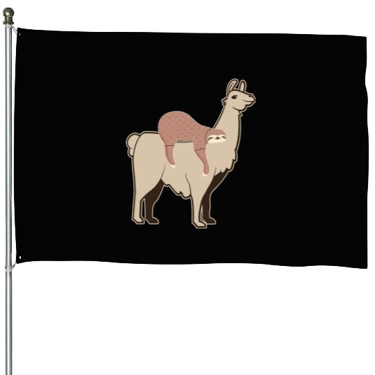 Riding Alpaca Llama Lover Lazy Sloth House Flags