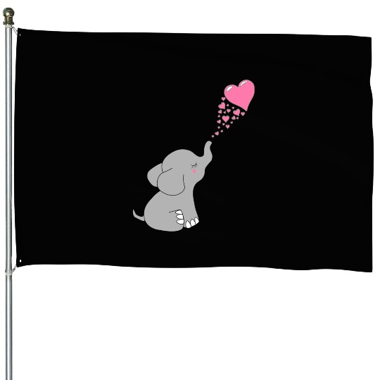 Grey Elephant with love House Flags