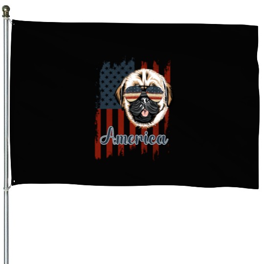 Funny pug american flag, 4th of july gift House Flags